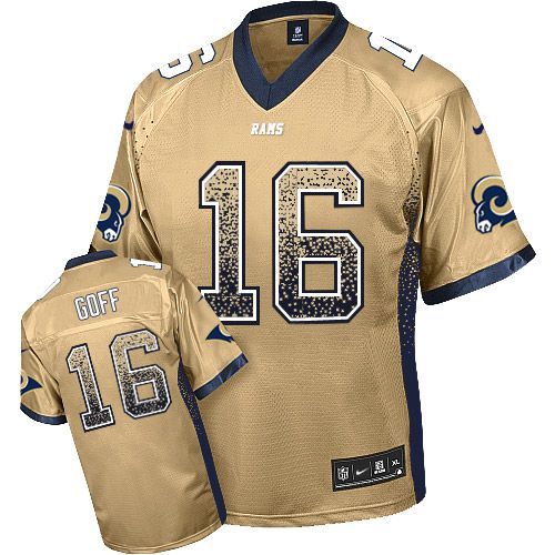 Nike Rams #16 Jared Goff Gold Men's Stitched NFL Elite Drift Fashion Jersey - Click Image to Close